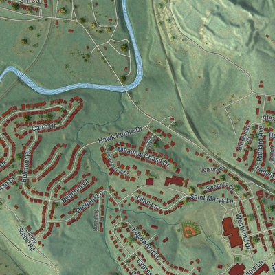 Second close-up of the map of Festus, Missouri print showing more streets and buildings