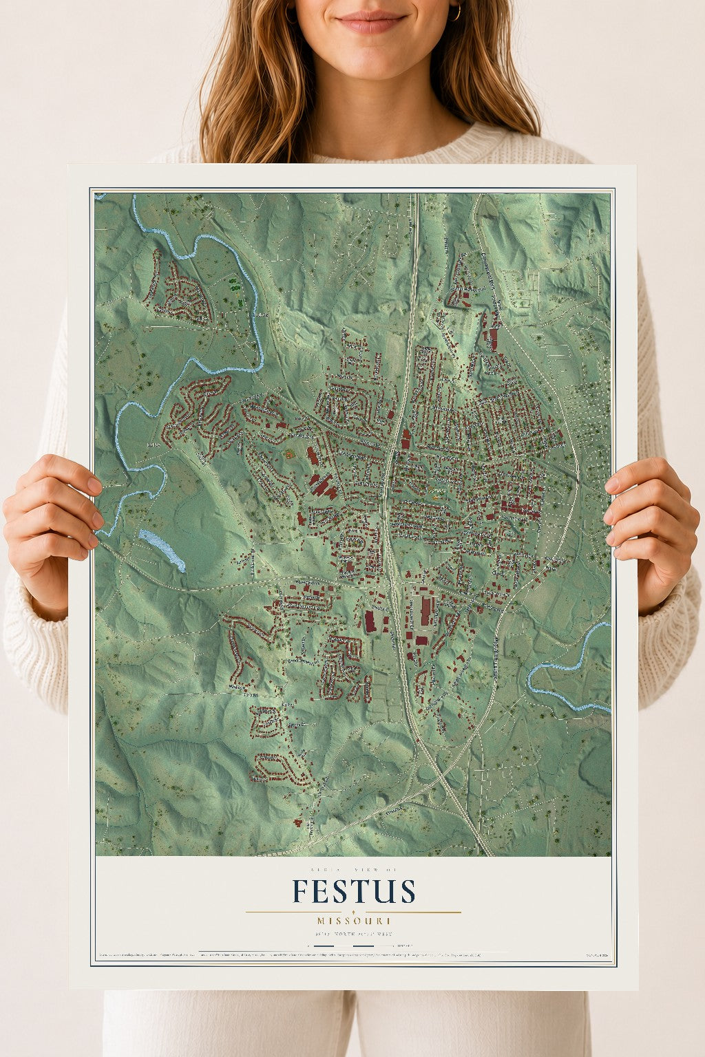 Map of Festus, Missouri, 18 x 24 inch unframed archival matte print