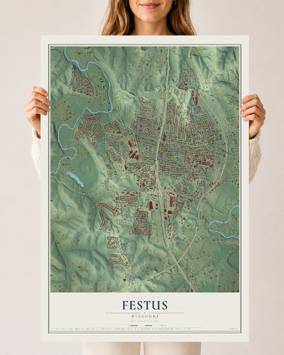 Map of Festus, Missouri, 24 x 36 inch unframed archival matte print