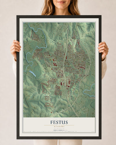 Map of Festus, Missouri, 24 x 36 inch print in a black wood frame