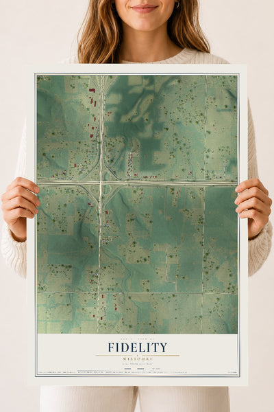 Map of Fidelity, Missouri, 18 x 24 inch unframed archival matte print