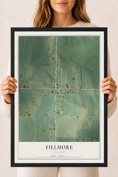 Map of Fillmore, Missouri, 18 x 24 inch print in a black wood frame