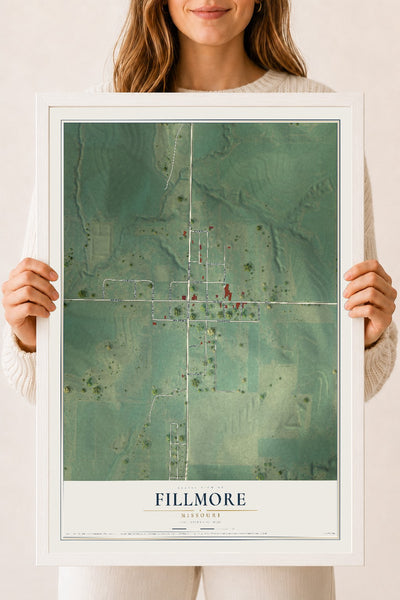Map of Fillmore, Missouri, 18 x 24 inch print in a white wood frame