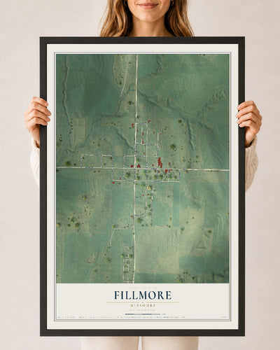 Map of Fillmore, Missouri, 24 x 36 inch print in a black wood frame