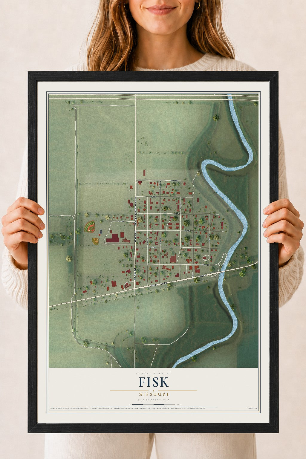 Map of Fisk, Missouri, 18 x 24 inch print in a black wood frame