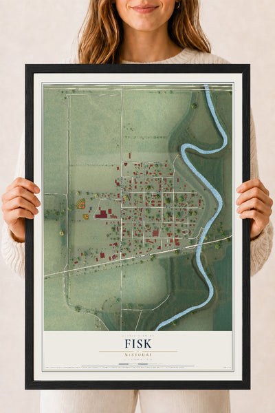 Map of Fisk, Missouri, 18 x 24 inch print in a black wood frame