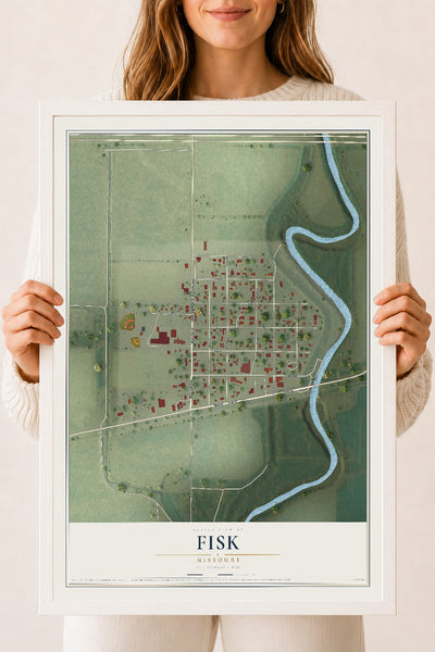 Map of Fisk, Missouri, 18 x 24 inch print in a white wood frame