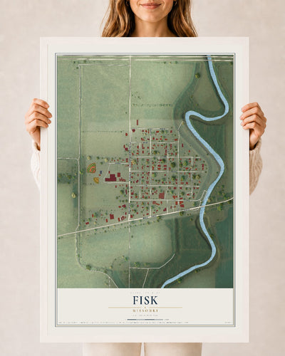 Map of Fisk, Missouri, 24 x 36 inch print in a white wood frame