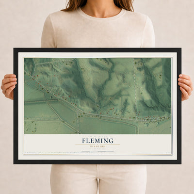 Map of Fleming, Missouri, 12 x 18 inch print in a black wood frame