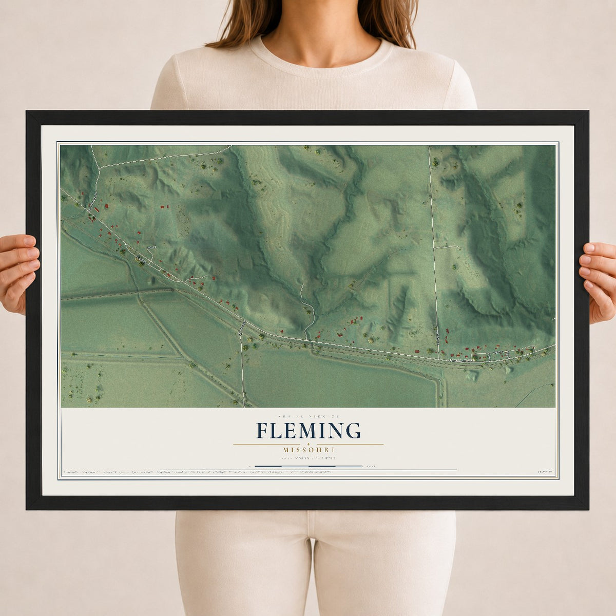 Map of Fleming, Missouri, 18 x 24 inch print in a black wood frame