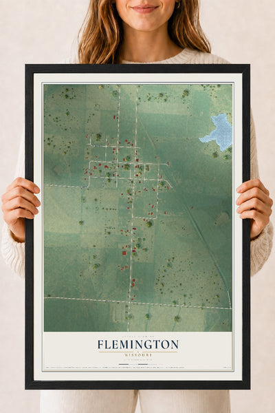 Map of Flemington, Missouri, 18 x 24 inch print in a black wood frame
