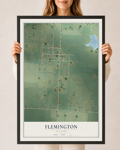 Map of Flemington, Missouri, 24 x 36 inch print in a black wood frame