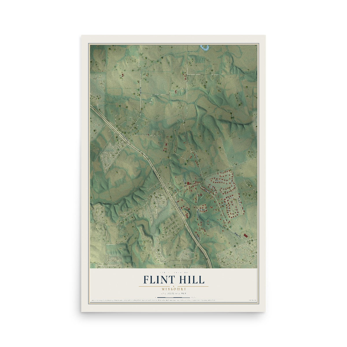 Map of Flint Hill, Missouri, 12 x 18 inch unframed archival matte print
