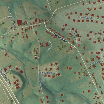 Close-up of the map of Flint Hill, Missouri print showing street and building detail
