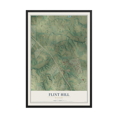 Map of Flint Hill, Missouri, 12 x 18 inch print in a black wood frame