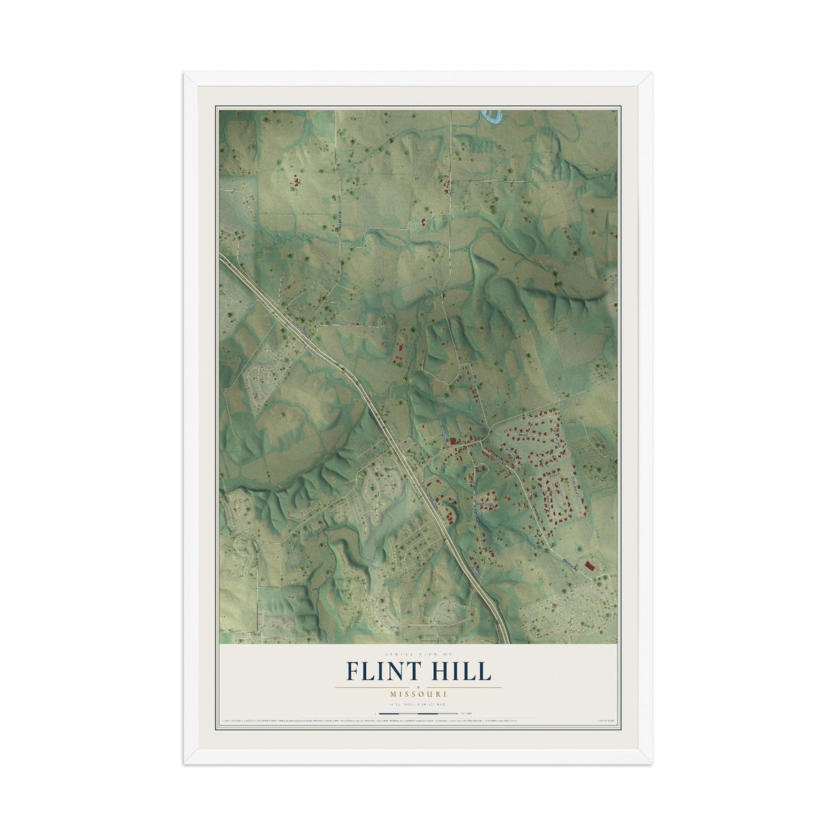 Map of Flint Hill, Missouri, 12 x 18 inch print in a white wood frame