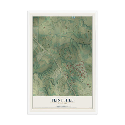 Map of Flint Hill, Missouri, 12 x 18 inch print in a white wood frame