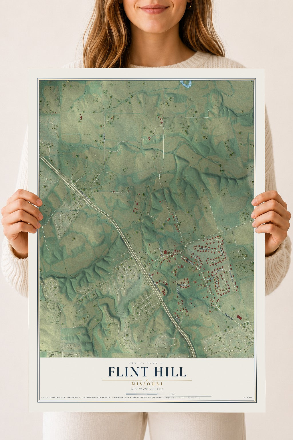Map of Flint Hill, Missouri, 18 x 24 inch unframed archival matte print