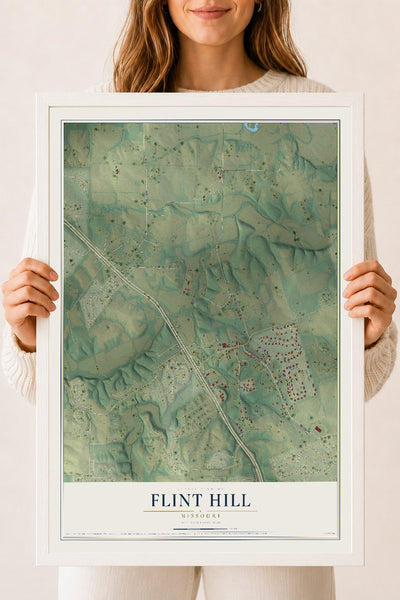 Map of Flint Hill, Missouri, 18 x 24 inch print in a white wood frame
