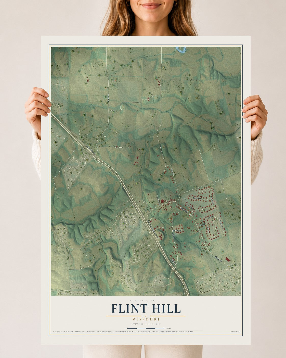 Map of Flint Hill, Missouri, 24 x 36 inch unframed archival matte print