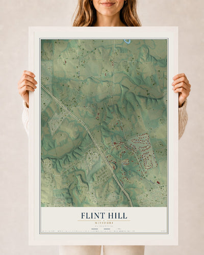 Map of Flint Hill, Missouri, 24 x 36 inch print in a white wood frame