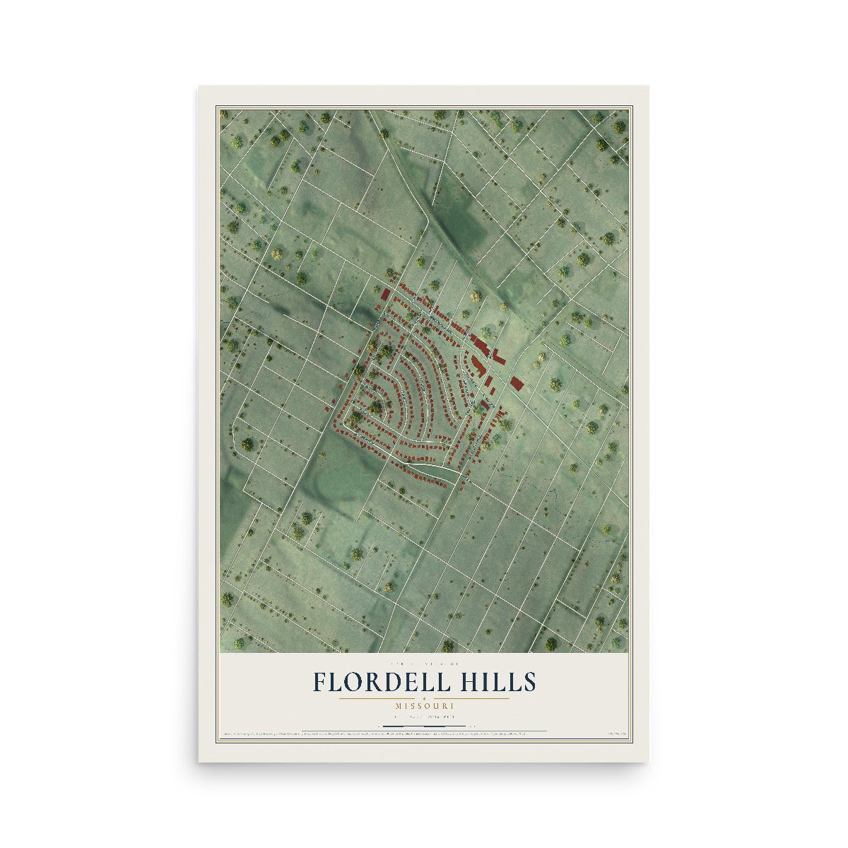 Map of Flordell Hills, Missouri, 12 x 18 inch unframed archival matte print
