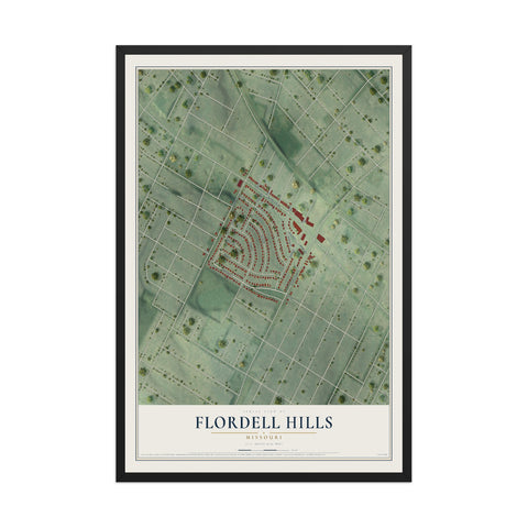 Map of Flordell Hills, Missouri, 12 x 18 inch print in a black wood frame