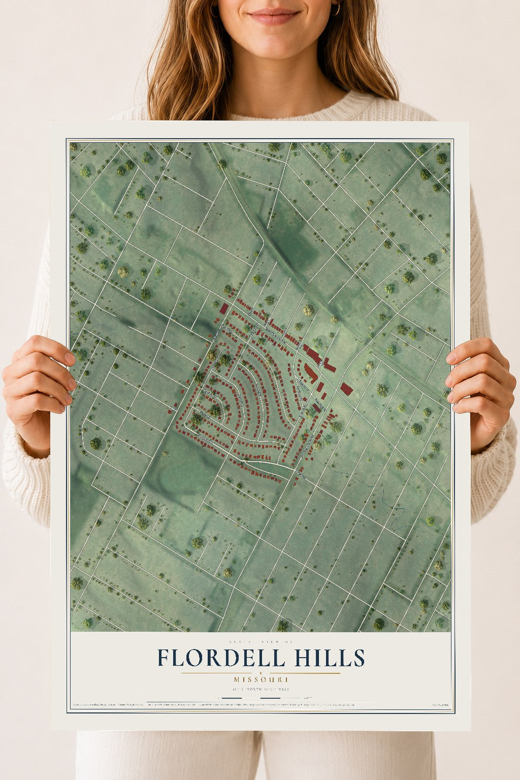 Map of Flordell Hills, Missouri, 18 x 24 inch unframed archival matte print