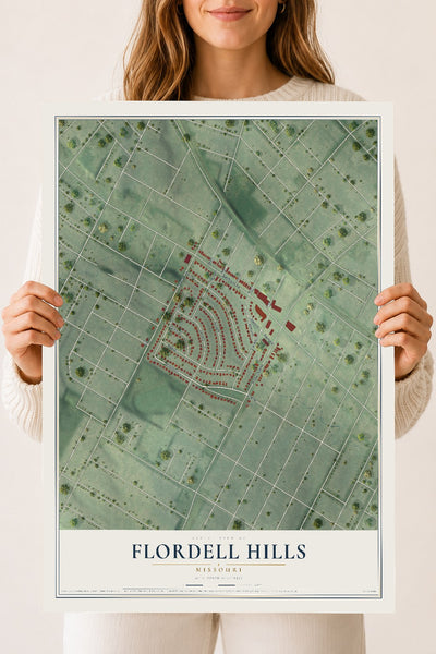 Map of Flordell Hills, Missouri, 18 x 24 inch unframed archival matte print
