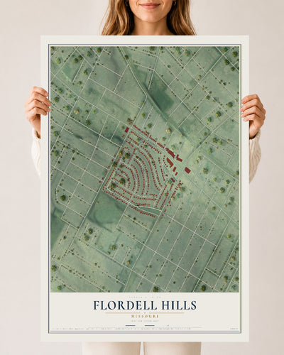 Map of Flordell Hills, Missouri, 24 x 36 inch unframed archival matte print