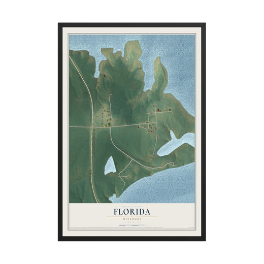 Map of Florida, Missouri, 12 x 18 inch print in a black wood frame