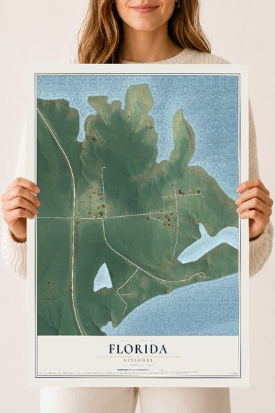Map of Florida, Missouri, 18 x 24 inch unframed archival matte print