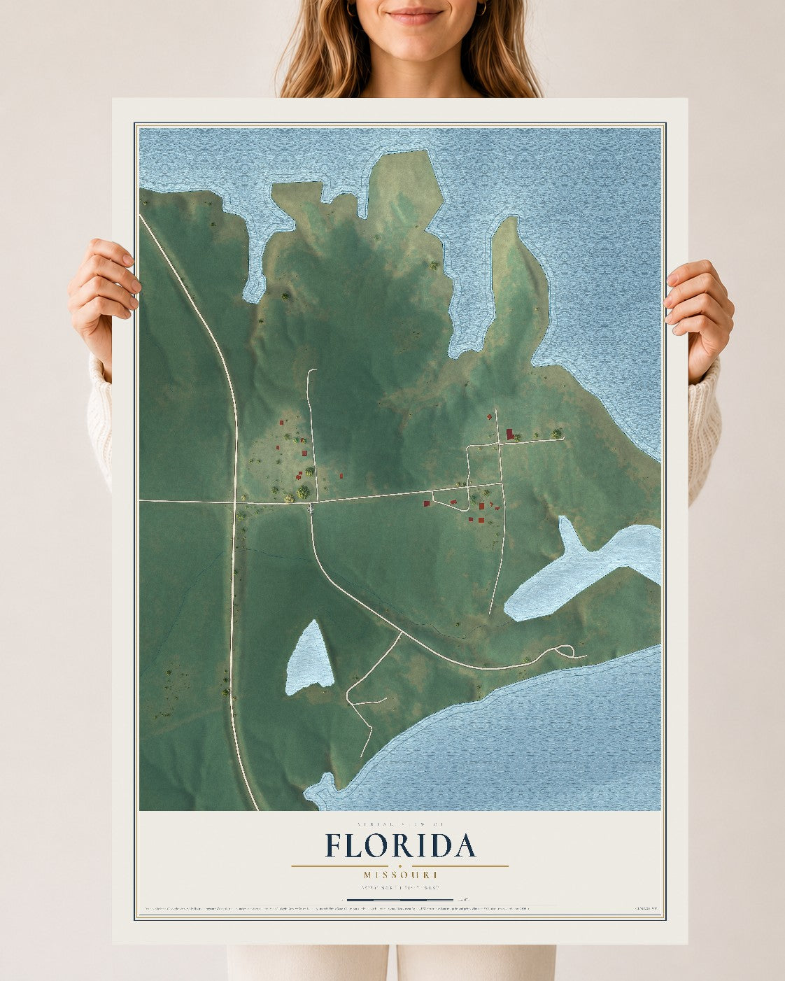 Map of Florida, Missouri, 24 x 36 inch unframed archival matte print