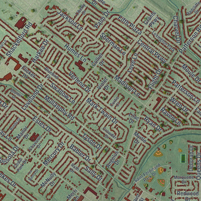 Second close-up of the map of Florissant, Missouri print showing more streets and buildings