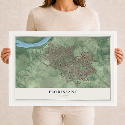 Map of Florissant, Missouri, 12 x 18 inch print in a white wood frame