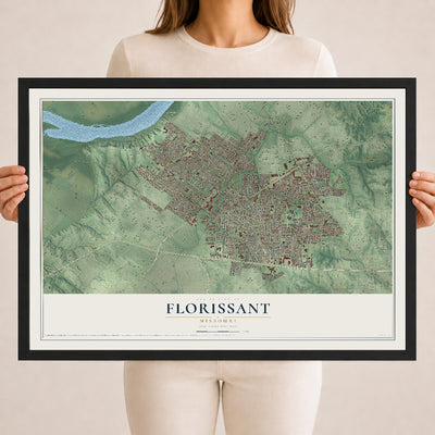 Map of Florissant, Missouri, 18 x 24 inch print in a black wood frame