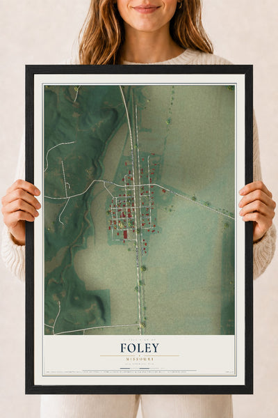 Map of Foley, Missouri, 18 x 24 inch print in a black wood frame