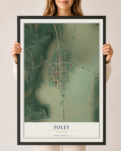 Map of Foley, Missouri, 24 x 36 inch print in a black wood frame