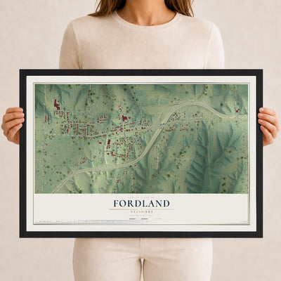 Map of Fordland, Missouri, 12 x 18 inch print in a black wood frame