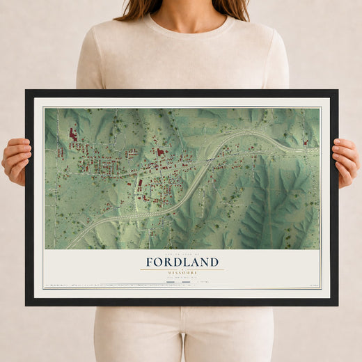 Map of Fordland, Missouri, 12 x 18 inch print in a black wood frame