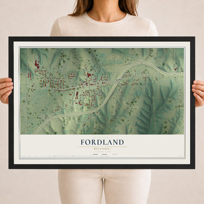 Map of Fordland, Missouri, 18 x 24 inch print in a black wood frame
