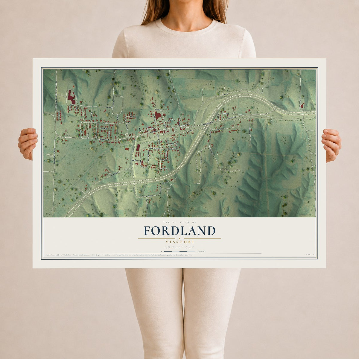 Map of Fordland, Missouri, 24 x 36 inch unframed archival matte print