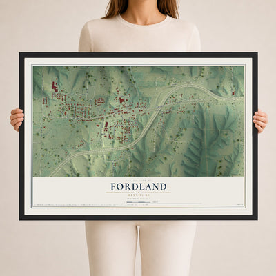 Map of Fordland, Missouri, 24 x 36 inch print in a black wood frame