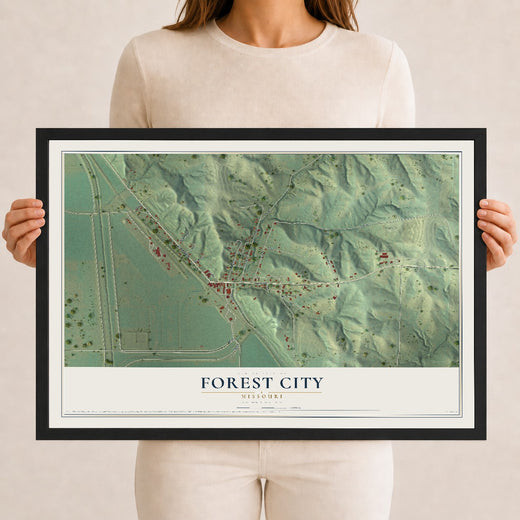Map of Forest City, Missouri, 12 x 18 inch print in a black wood frame