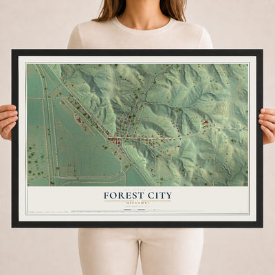 Map of Forest City, Missouri, 18 x 24 inch print in a black wood frame