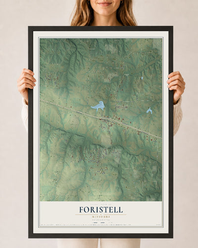 Map of Foristell, Missouri, 24 x 36 inch print in a black wood frame