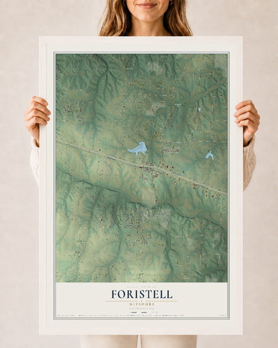 Map of Foristell, Missouri, 24 x 36 inch print in a white wood frame