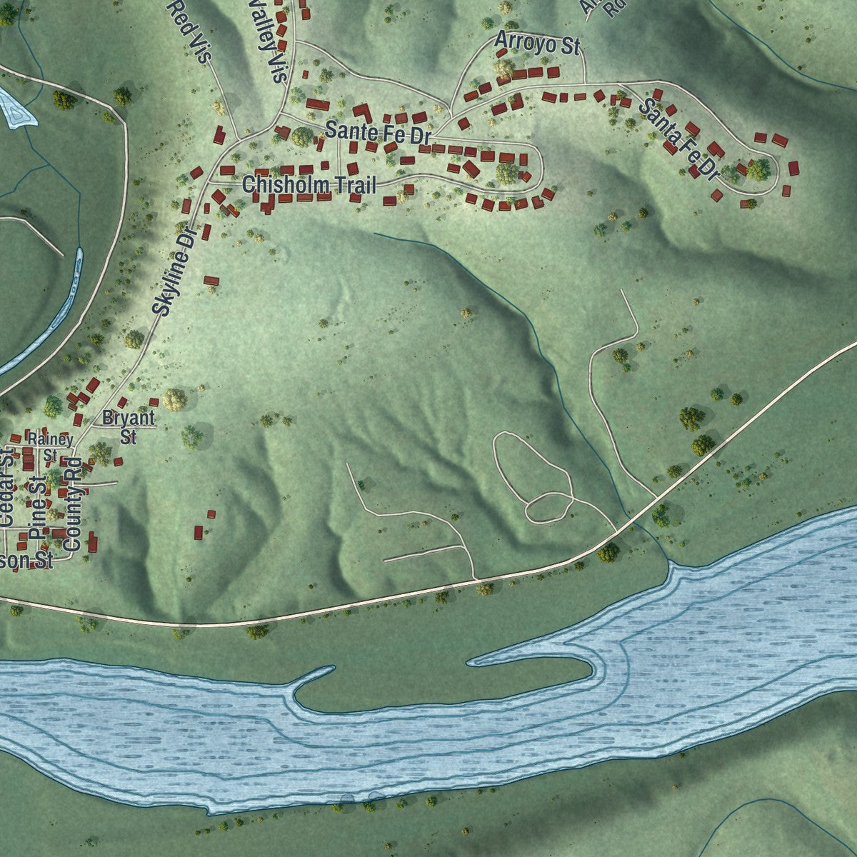 Second close-up of the map of Forsyth, Missouri print showing more streets and buildings
