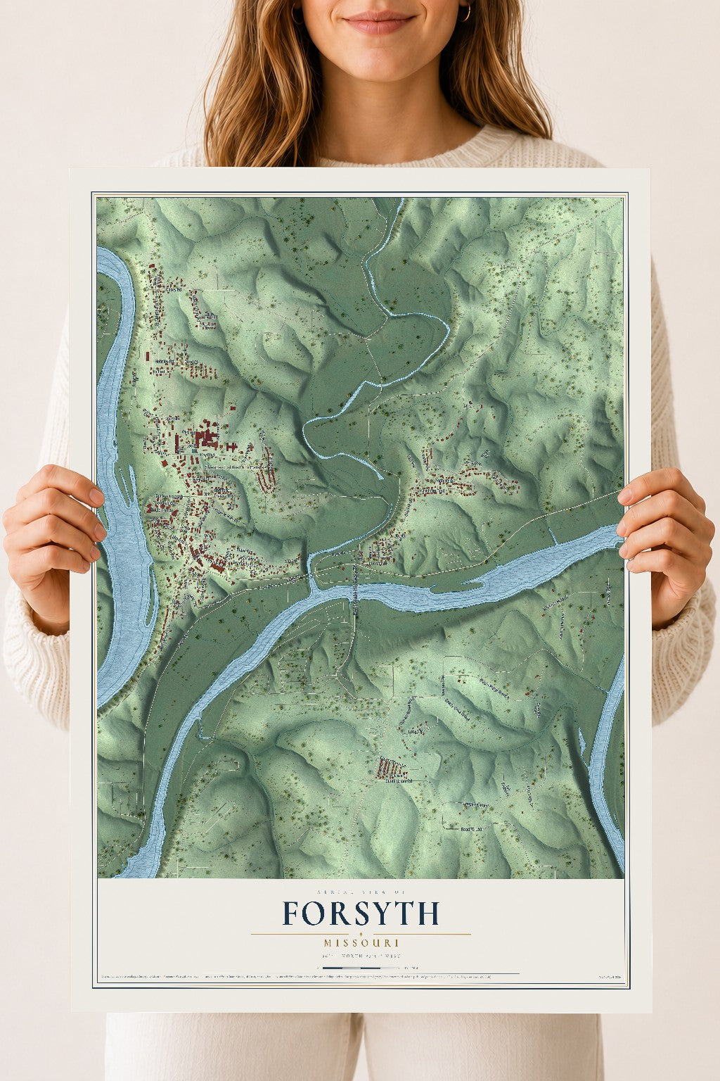 Map of Forsyth, Missouri, 18 x 24 inch unframed archival matte print