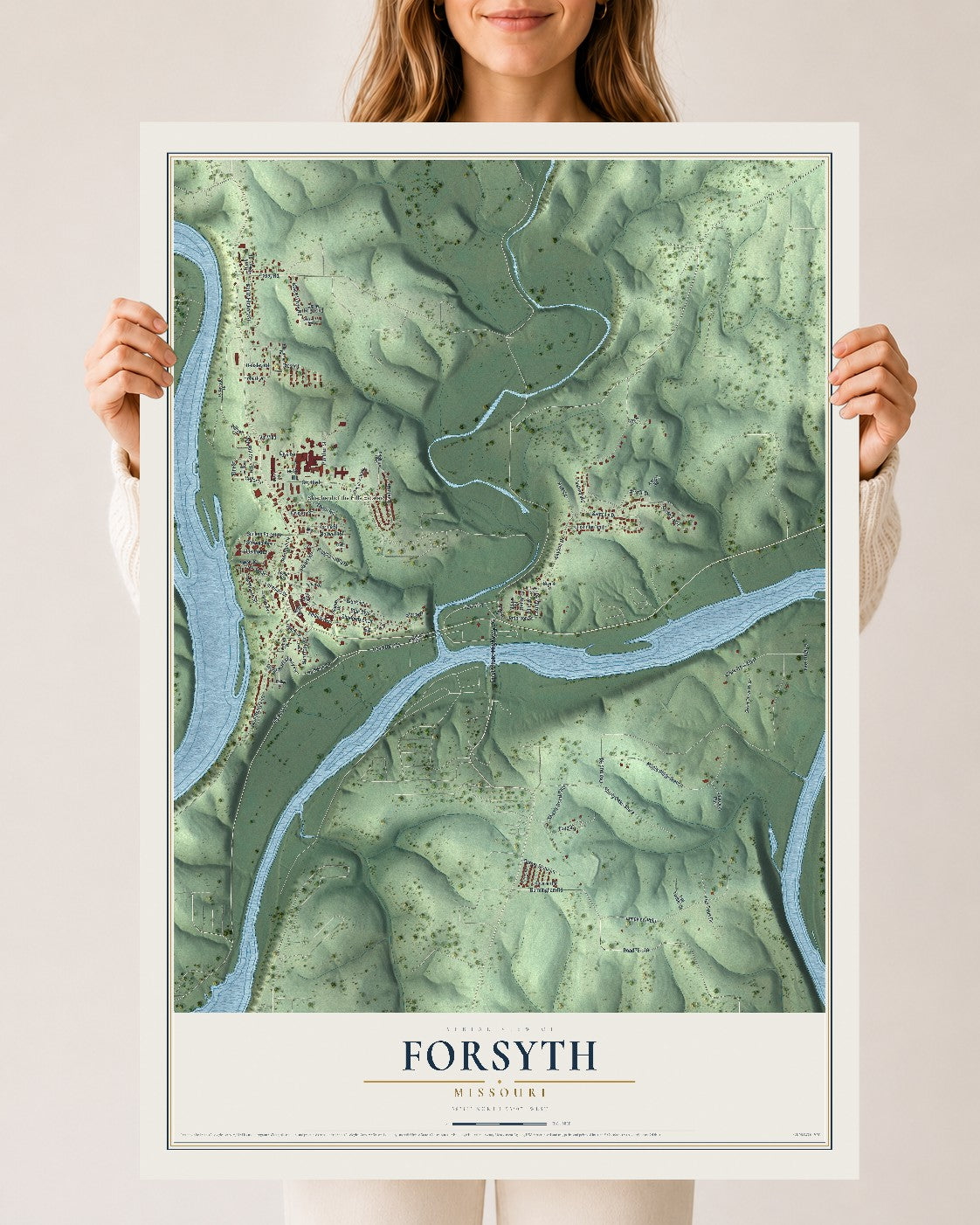 Map of Forsyth, Missouri, 24 x 36 inch unframed archival matte print
